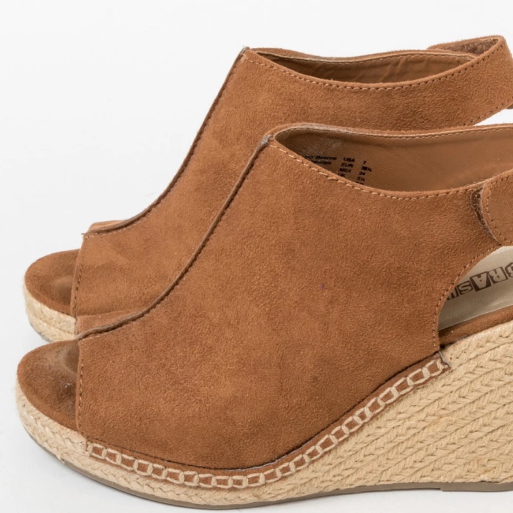 Brash Womens High Heel Wedge Suede Espadrille Open Toe Sandals ~ Rustic Brown 8 - Picture 13 of 13